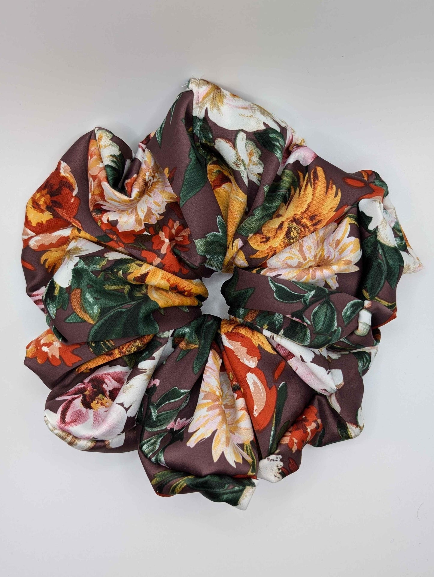 XL Sateen Autumn Scrunchie, Browns, Orange, Florals, Fall Florals, Autumn Vibes, Hair Accessories, Bridal, Prom, Wedding, Bridesmaids, Cozy