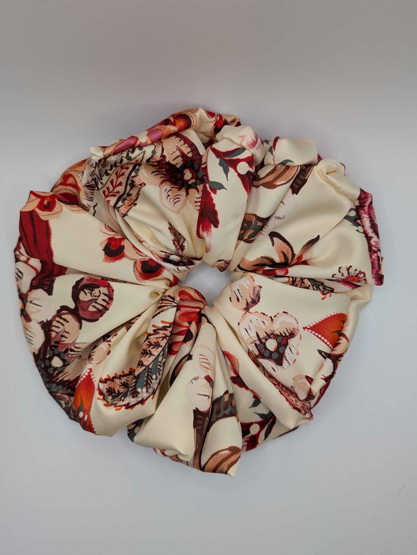 XL Sateen Autumn Scrunchie, Red, Cream, Beige Floral, Fall Florals, Autumn Vibes, Hair Accessories, Bridal, Prom, Wedding, Bridesmaids, Cozy