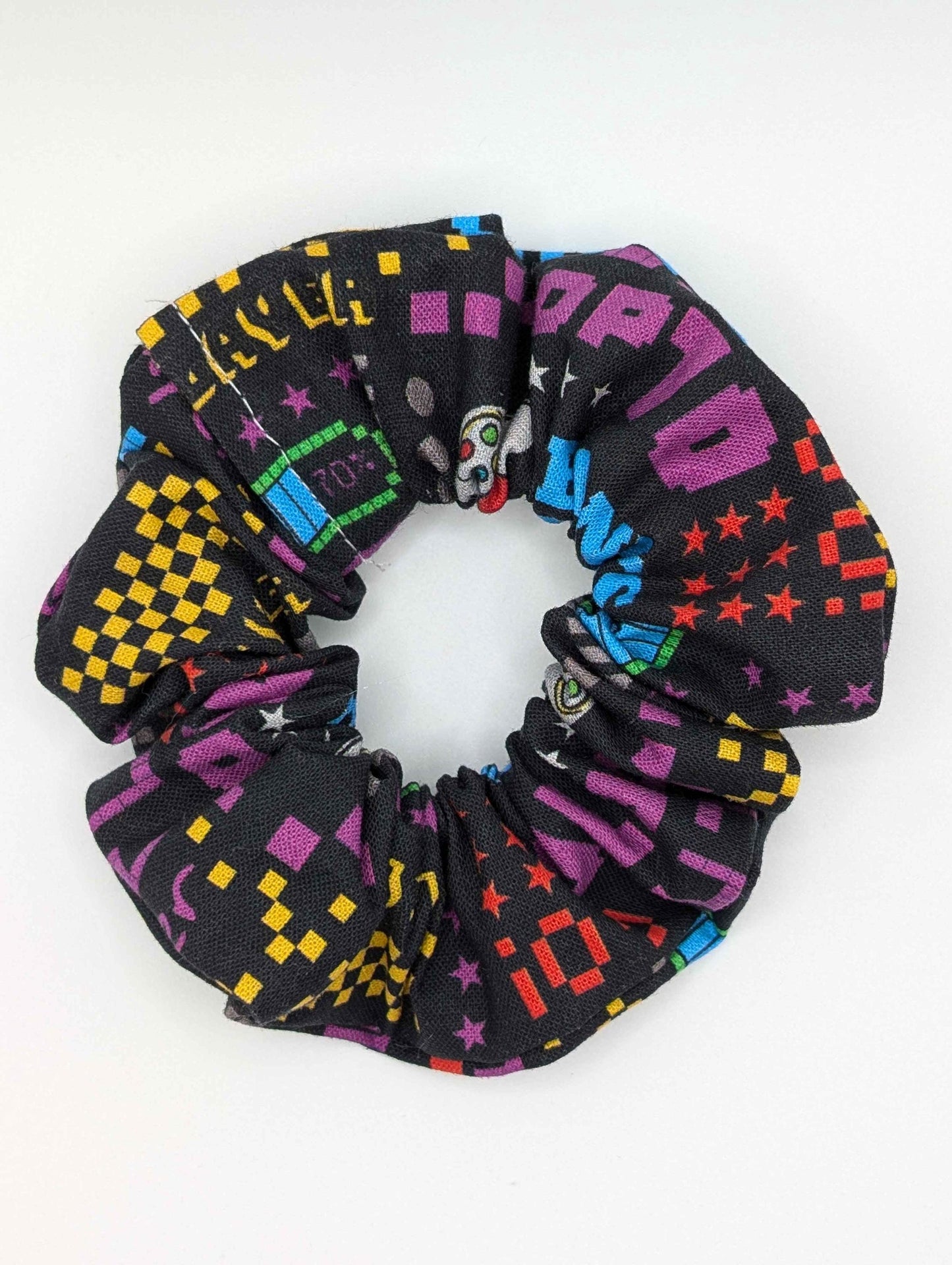 Gamer Scrunchie, Nostalgic Games, Arcade Style Games, Black, Purple, Yellow, Pixel Art, Retro Gamer, Gift Ideas, Hair Accessories