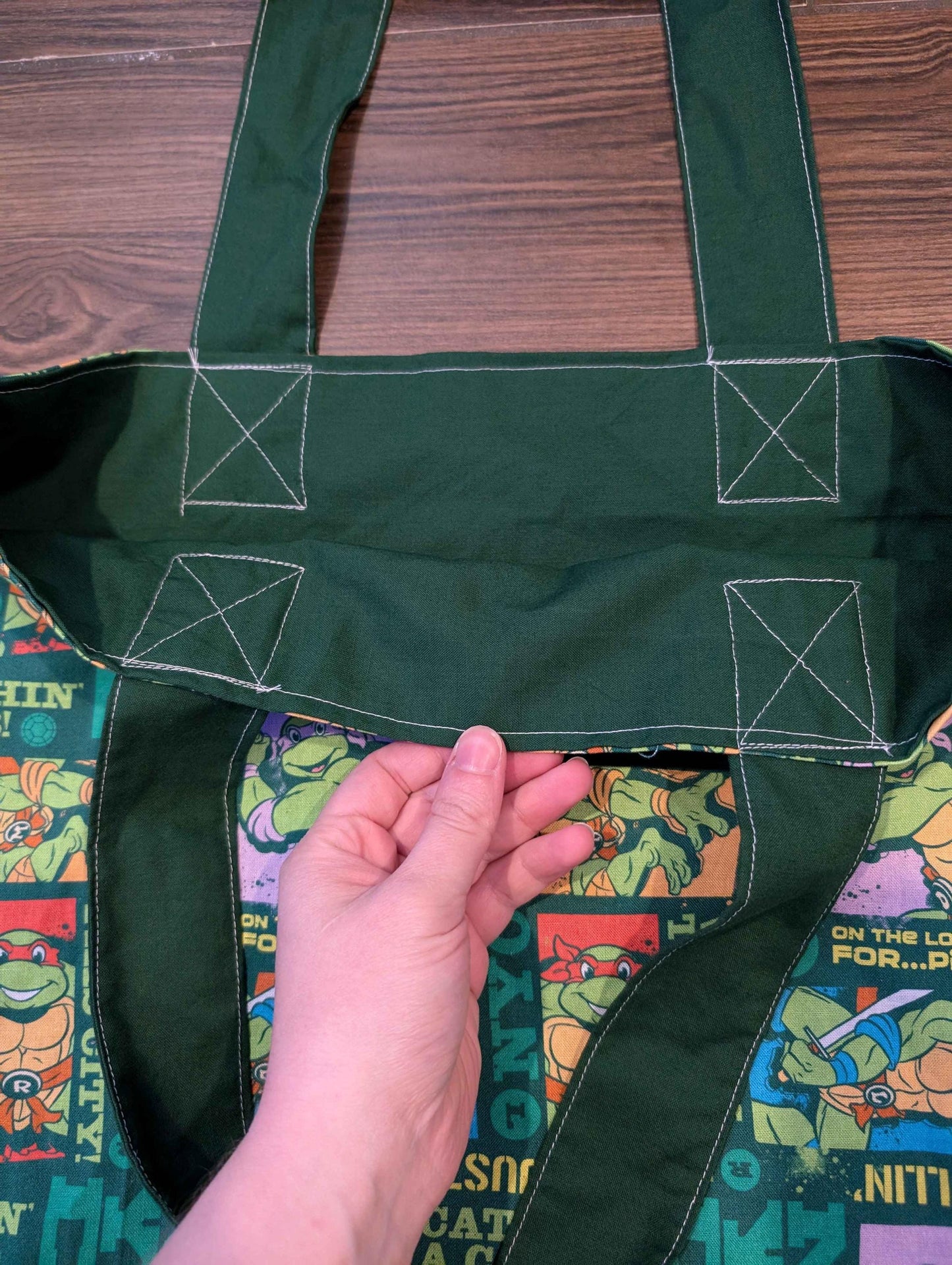Green TMNT Tote Bag, Super Hero Bag, Leonardo, Donatello, Michelangelo, Raphael, Nostalgic Cartoons, Comic Books, Boxed Bottom Bag