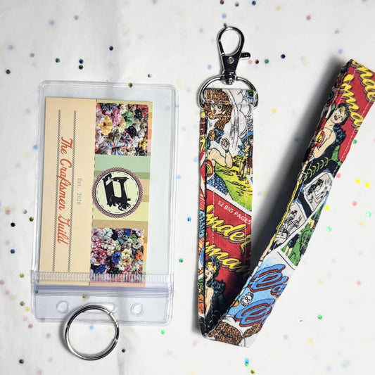 Comic Book Wristlet, Vintage Wonder Woman Style, Keychain Wristlet, Handmade, Bus Pass, ID Badge Holder, Geeky, Nerdy, Comic Books, Gifts