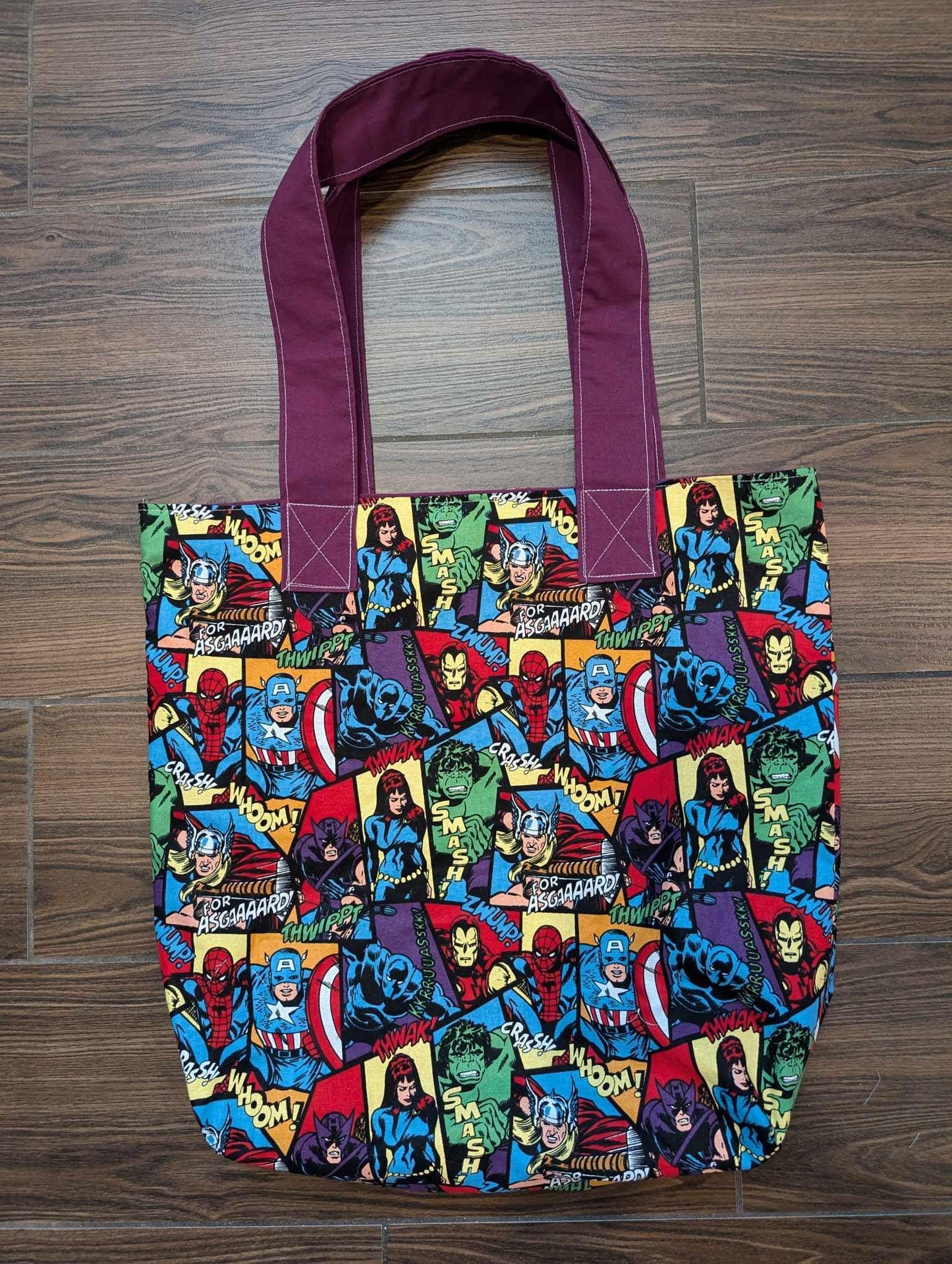 Vintage Super Hero Tote Bag, Super Heroes, Comic Books, Geeky Tote Bag, Nerdy Tote Bag, Purple, Back to School, Purse, Shopping Bag, Comics