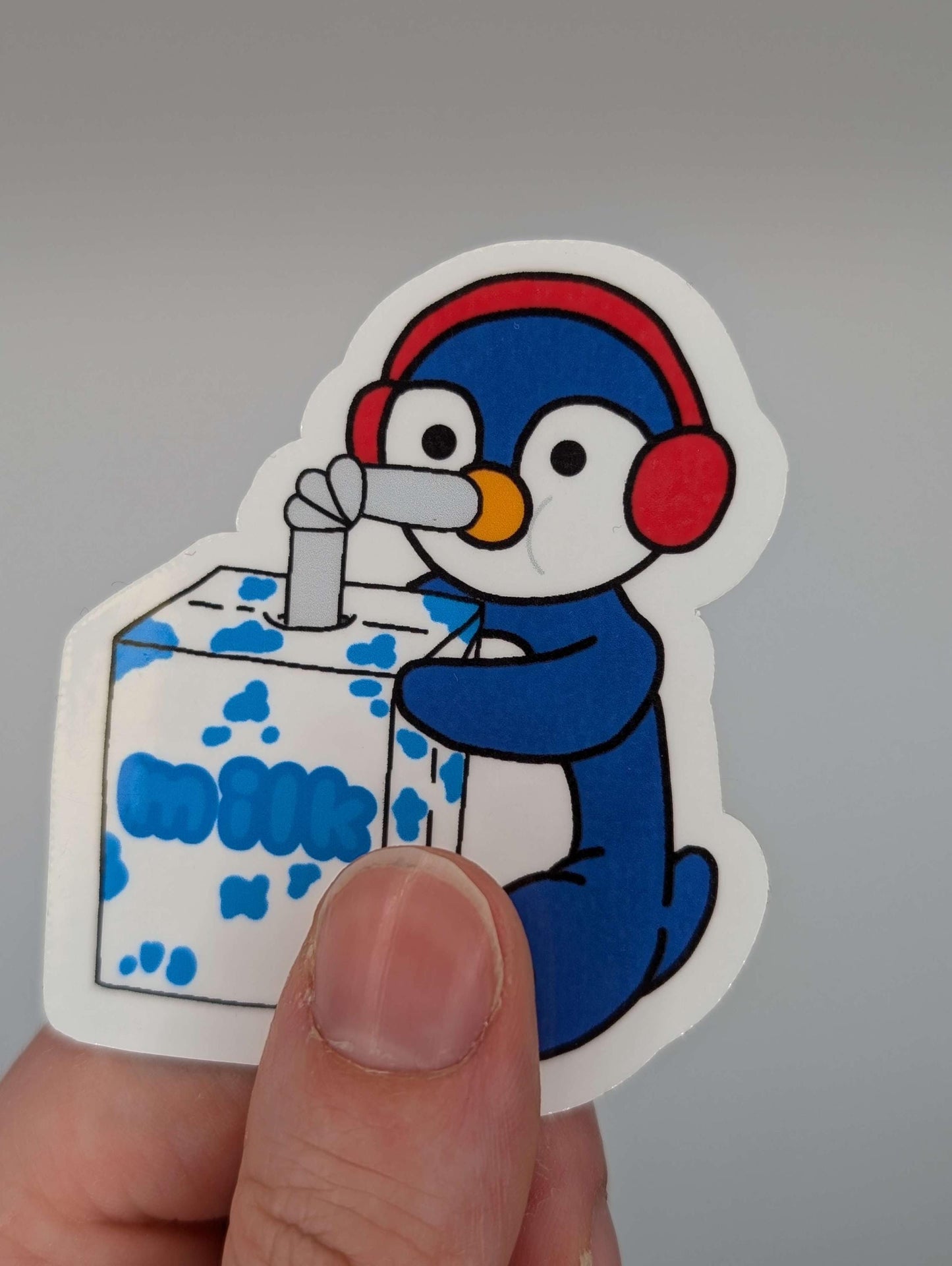 Buddy Sticker, Strawberry Milk, Chocolate Milk, Milk Milk, School Lunches, Penguin Stickers, Buddy the Penguin, Original Artwork, Cute