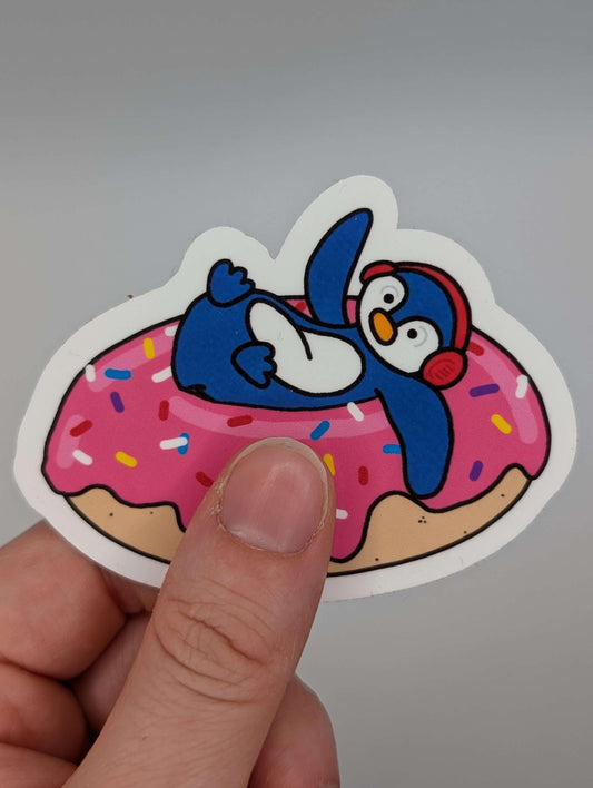 Buddy Sticker, Penguin in Donut Sticker, Pastry Sticker, Handmade Sticker, Original Artwork, Penguin, Donut, Back to School, Kawaii, Cute
