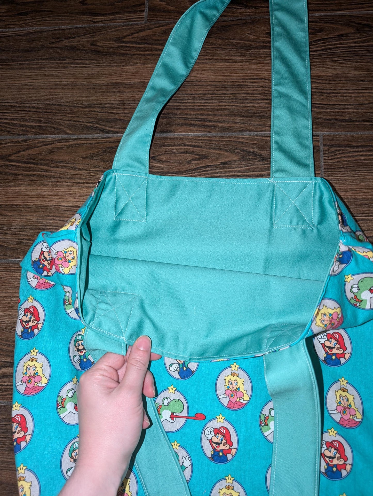 Mario Tote Bag, Video Game Tote Bag, Luigi, Peach, Yoshi, Green Cotton Tote Bag, Handmade, Gamer Tote Bag, Geeky, Nerdy, Gift Ideas