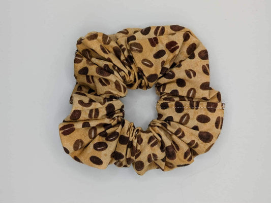 Coffee Bean Scrunchie, Tan and Brown, Coffee Shop Scrunchie, Barista Scrunchie, Cotton Scrunchie, Handmade, Gift Ideas, Coffee Lover, Coffee