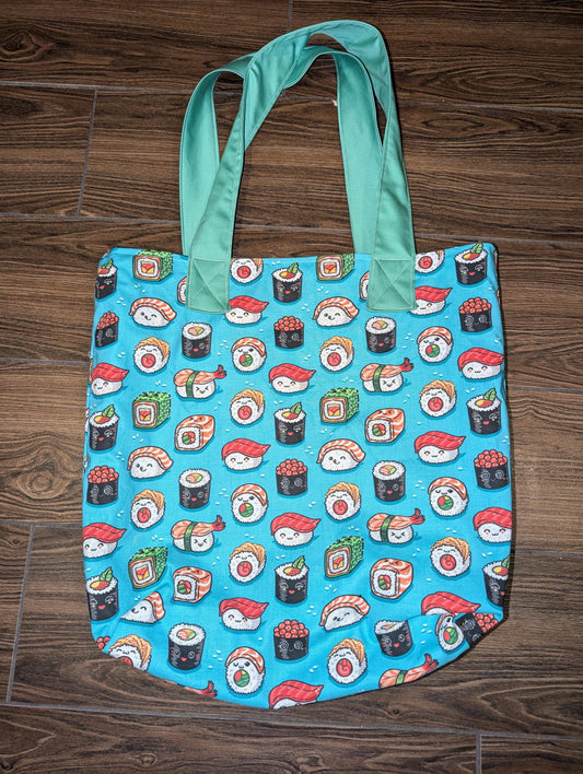 Sushi Tote Bag, Blue Tote Bag, Back to School Tote Bag, Gift Ideas, Nigiri, Kawaii Sushi Bag, Nerdy, Anime, Geeky