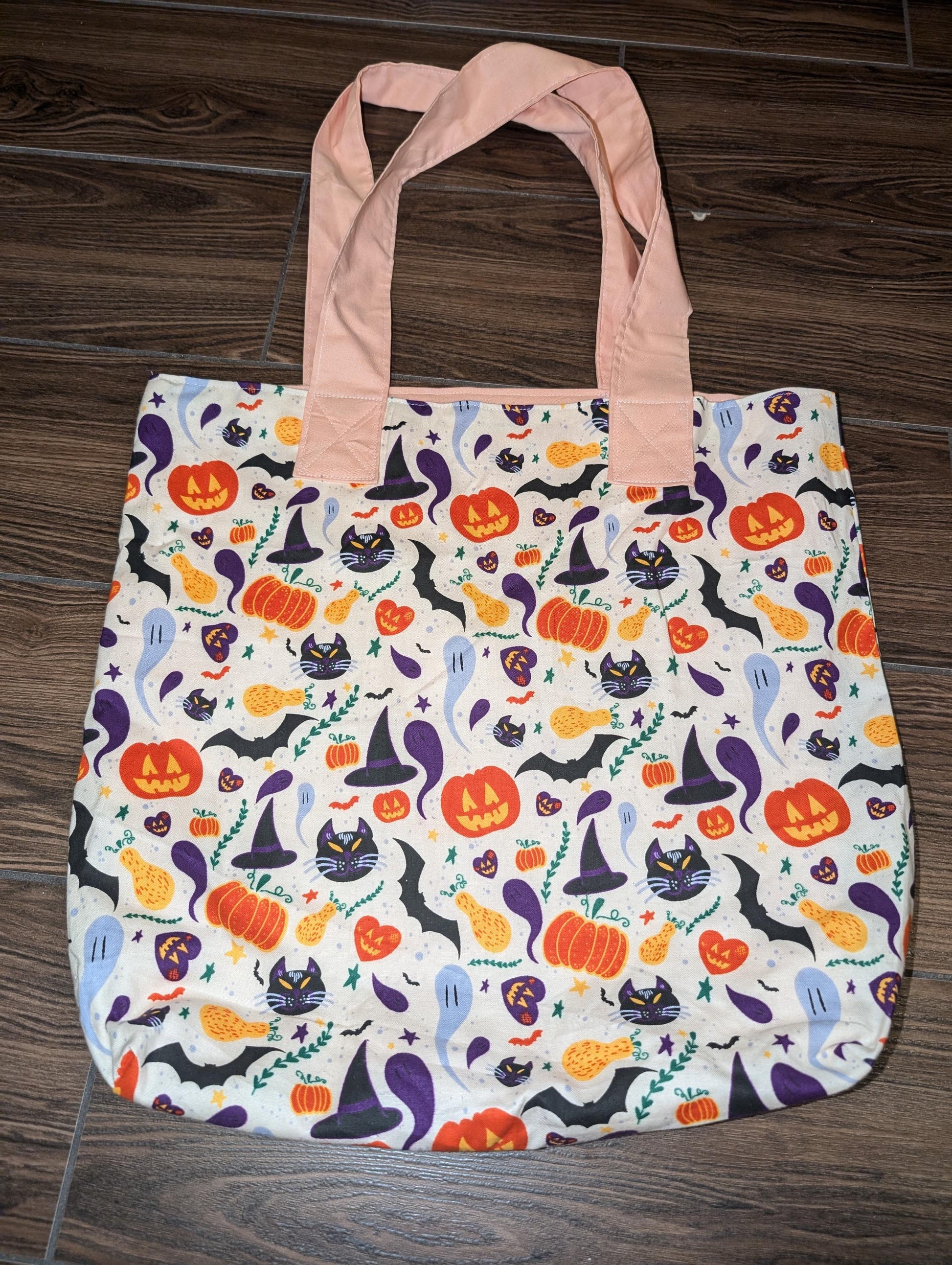 Nostalgic Halloween Tote Bag, Pumpkins, Bats, Witchy, Cats, Ghosts, Squash, Handmade Cotton Tote Back, Soft Tote, Cute Halloween Bag