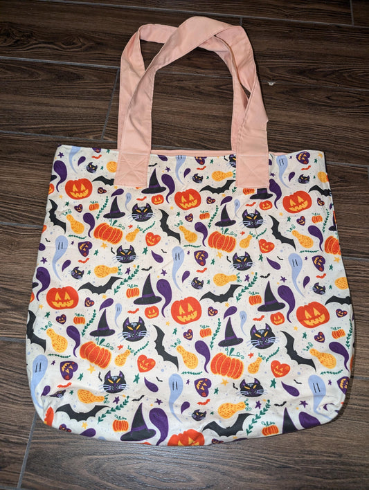 Nostalgic Halloween Tote Bag, Pumpkins, Bats, Witchy, Cats, Ghosts, Squash, Handmade Cotton Tote Back, Soft Tote, Cute Halloween Bag