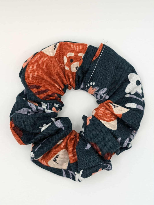 Red Panda Scrunchie, Flowers, Navy Floral Scrunchie, Back to School, Gift Ideas, Red Panda Lover, Exotic Animals, Handmade, Cute Scrunchie