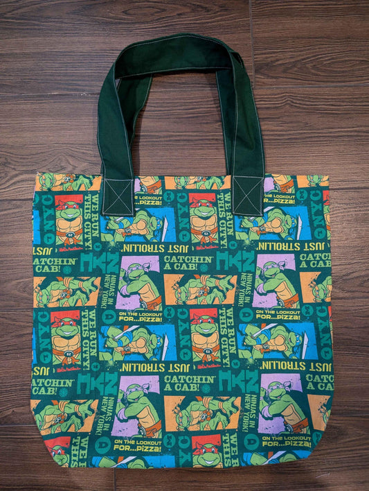 Green TMNT Tote Bag, Super Hero Bag, Leonardo, Donatello, Michelangelo, Raphael, Nostalgic Cartoons, Comic Books, Boxed Bottom Bag