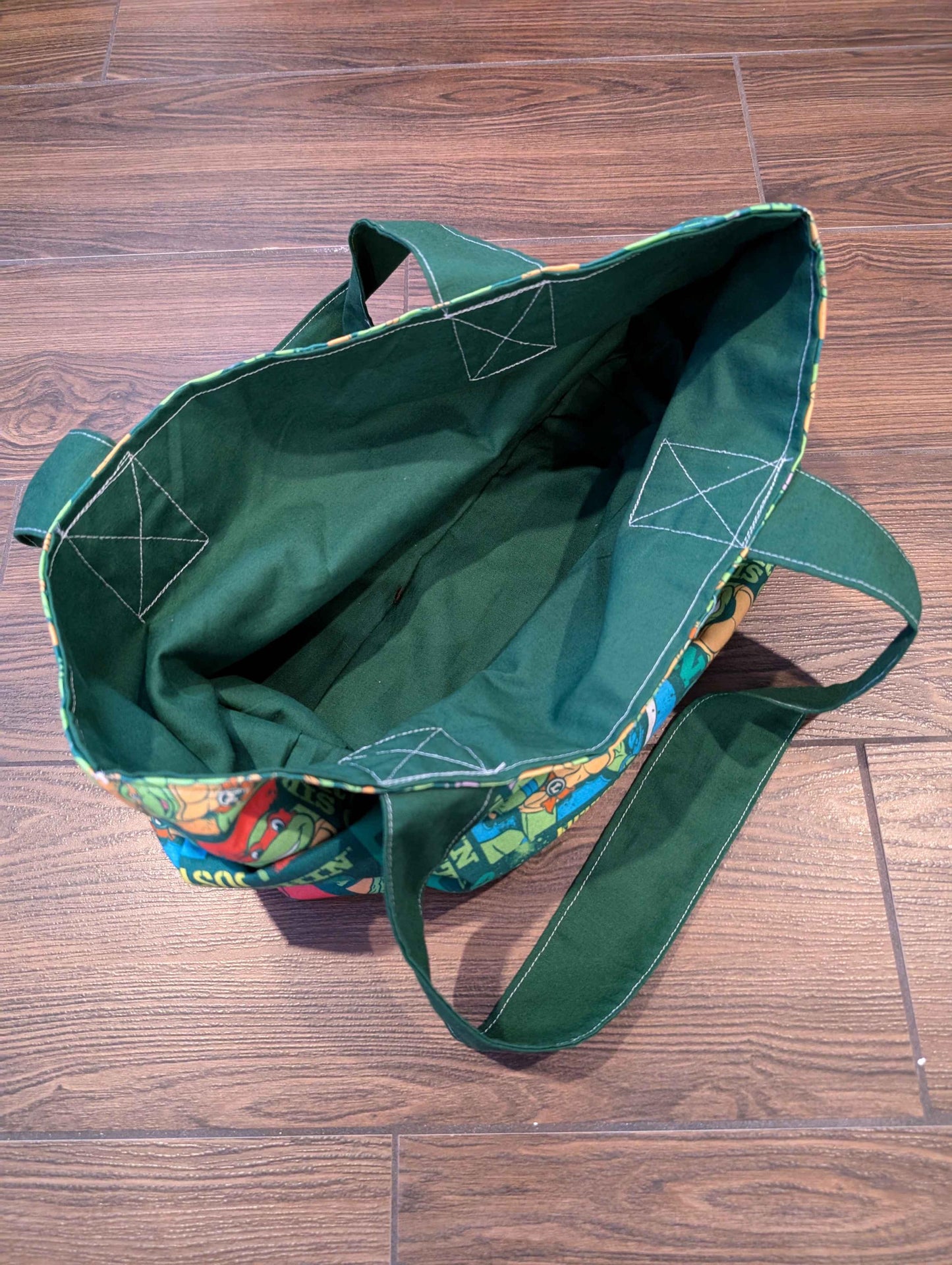 Green TMNT Tote Bag, Super Hero Bag, Leonardo, Donatello, Michelangelo, Raphael, Nostalgic Cartoons, Comic Books, Boxed Bottom Bag