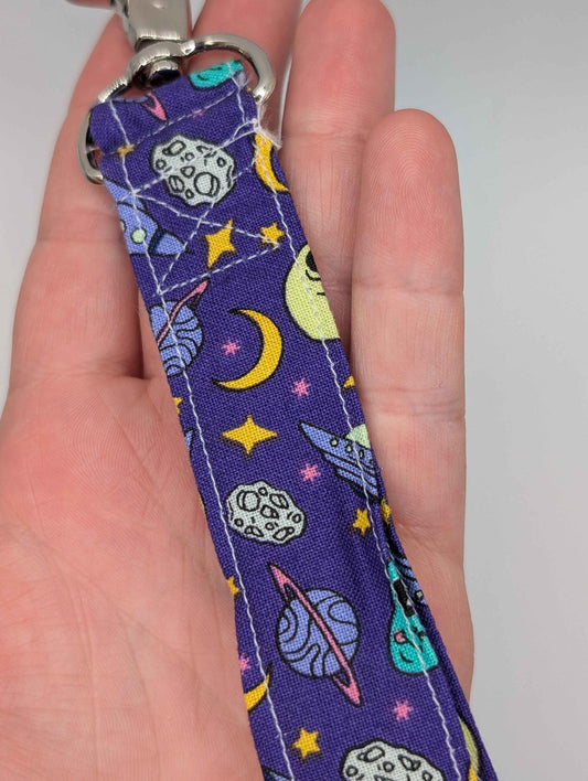 Aliens Keychain, Aliens Lanyard, Purple and Green, Stars, UFO, Spaceships, Moons, Little Green Aliens, Gift Ideas, Back to School, Handmade