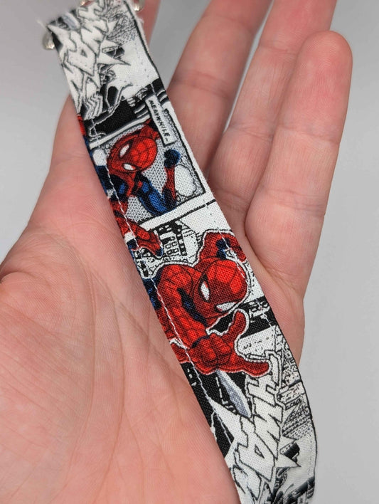 Spider Man Keychain, Grey Comic Book Lanyard, Super Hero, Comic Book, Movies, Comic Con, Gift Ideas, Nerdy, Geeky, Back to School