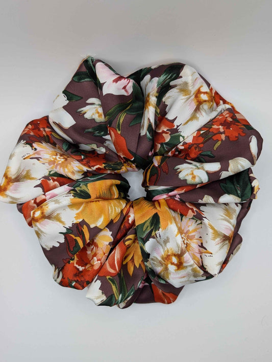 XL Sateen Autumn Scrunchie, Browns, Orange, Florals, Fall Florals, Autumn Vibes, Hair Accessories, Bridal, Prom, Wedding, Bridesmaids, Cozy