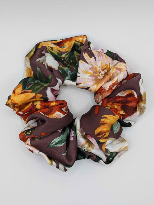 Dark Autumn Scrunchie, Sateen Scrunchie, Fall Florals, Autumn Scrunchie, Brown, White, Orange, Cozy Vibes, Pumpkin Patch Outfit, Classic