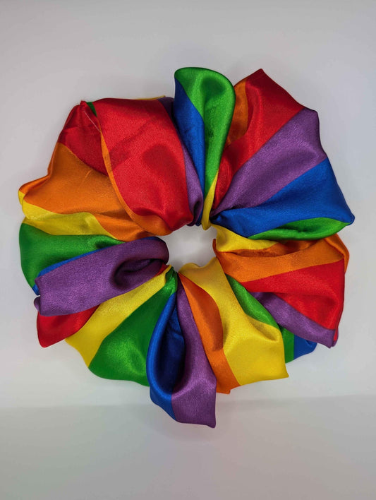 XL Satin Rainbow Scrunchie, XL Satin Pride Scrunchie, Multi Colored Rainbow Scrunchie, Gift Ideas, Hair Accessories, Rainbow, Cosplay, Clown